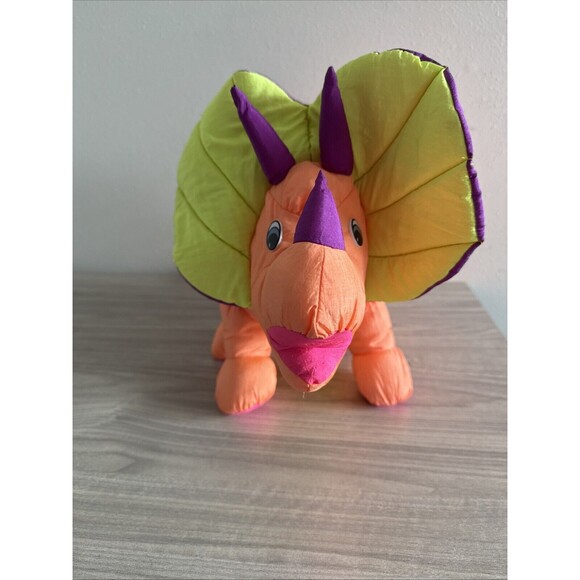 Trendmasters Triceratops Dinosaur Nylon Plush Vintage 1992 Stuffed Animal Toy - Picture 2 of 9